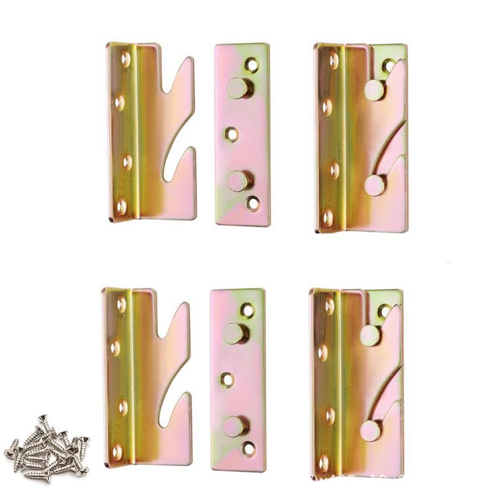 4 Sets Bed Rail Brackets Bed Frame Hardware for Connecting to Wood, Headboards and Foot-Boards,Heavy Duty Bed Rail Fittings Bracket with Mounting
