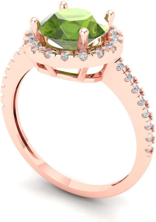 Clara Pucci 1.95 Brilliant Round Cut Solitaire halo Natural Green Peridot Accent Bridal Wedding Statement ring Solid 18K Rose Gold