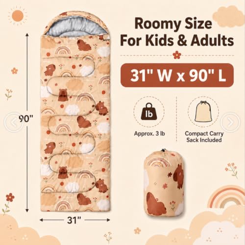 Bolsa de dormir AILONEN para camping con diseño infantil, ligera y resistente al agua, para 3 estaciones, tamaño 31" x 90" miniatura 3