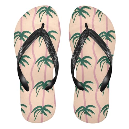 Palm Tree Stripe Beige Flip Flops for Beach Thong Sandals Anti-slip Lightweight Shower Shoes for House Indoor Outdoor