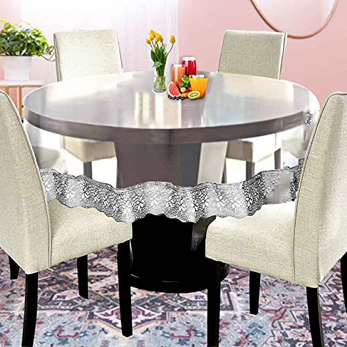 Image of PVC Transparent Round Table Cover with Silver Lace||.20MM Thick||4 Seater||60 inch Diameter