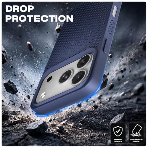 Image of Outlouders Back Cover for iPhone 17 Pro Max | Honeycomb Cooling Design | Silicone Heat Dissipation | Mag-Safe Compatible | Shockproof Camera Protection Bumper Case (Blue Mag-Safe)