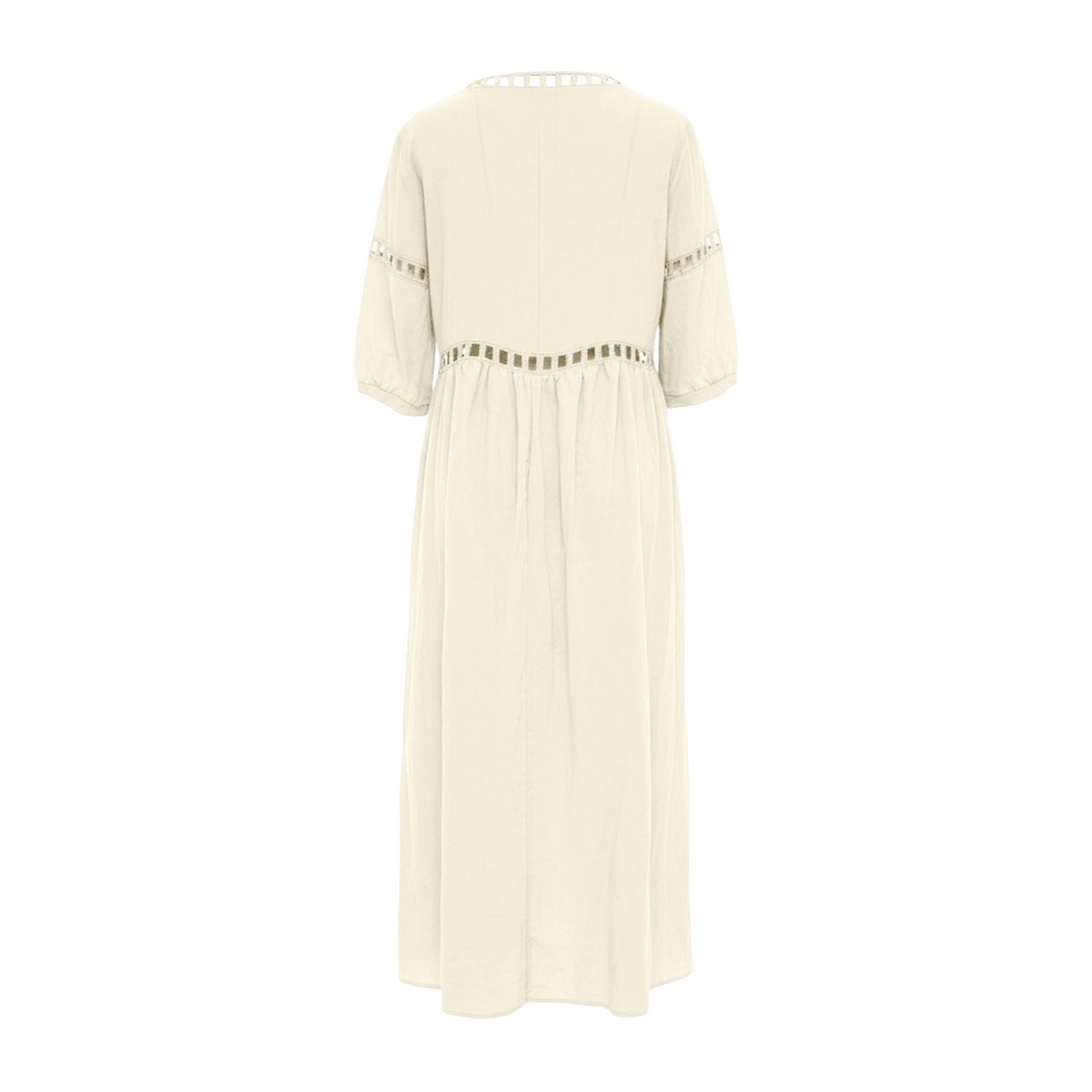 Generico Abito Lino Donna - Abito Estivo a Maniche a 3/4 Boho Chic Abiti Vacanza Comodo Taglie Forti Vestito Lungo in Cotone Scollo a V Largo Vestiti da Spiaggia Tinta Unita Morbido E Traspiranti