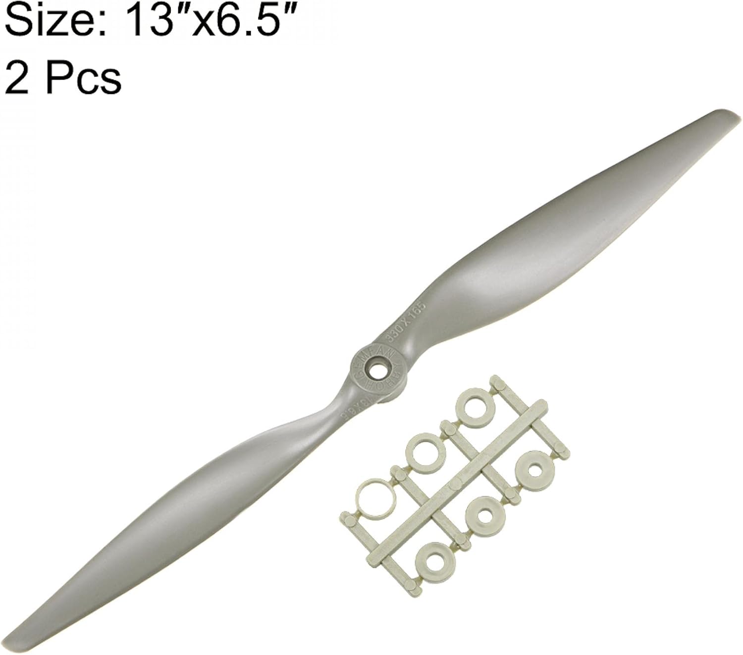 uxcell RC Propellers CW 13x6.5 Inch 2-Vane for Airplane Nylon Gray 2Pcs with Adapter Rings
