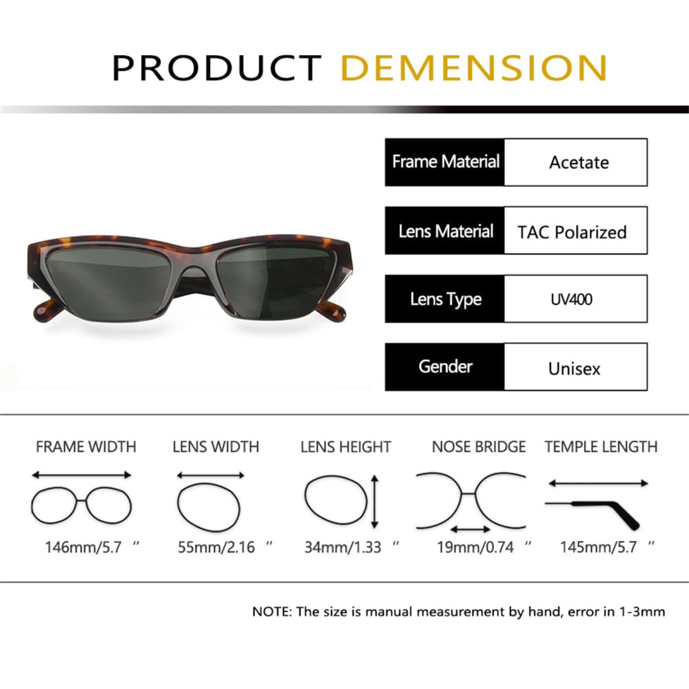 Abgeschrägter Acetat-Cat-Eye-Sonnenbrillen-Outfit für Damen, polarisierte Sonnenbrille für Herren, glänzendes Schwarz