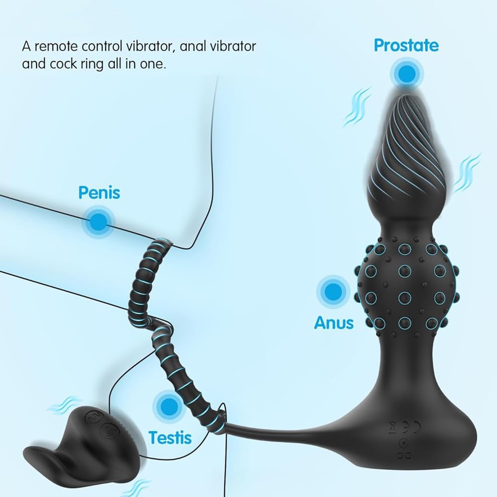 Massaggiatore Prostatico Vibratore Anale con Doppio Anello per Il Pene, Palline Anali Telecomandate E Plug Anale Wave Motion con 10 modalità di Vibrazione, Vibratore
