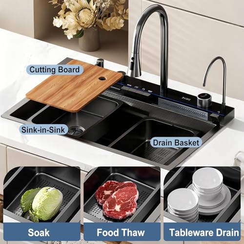 Évier de cuisine moderne fini les éclaboussures grâce au jet cascade