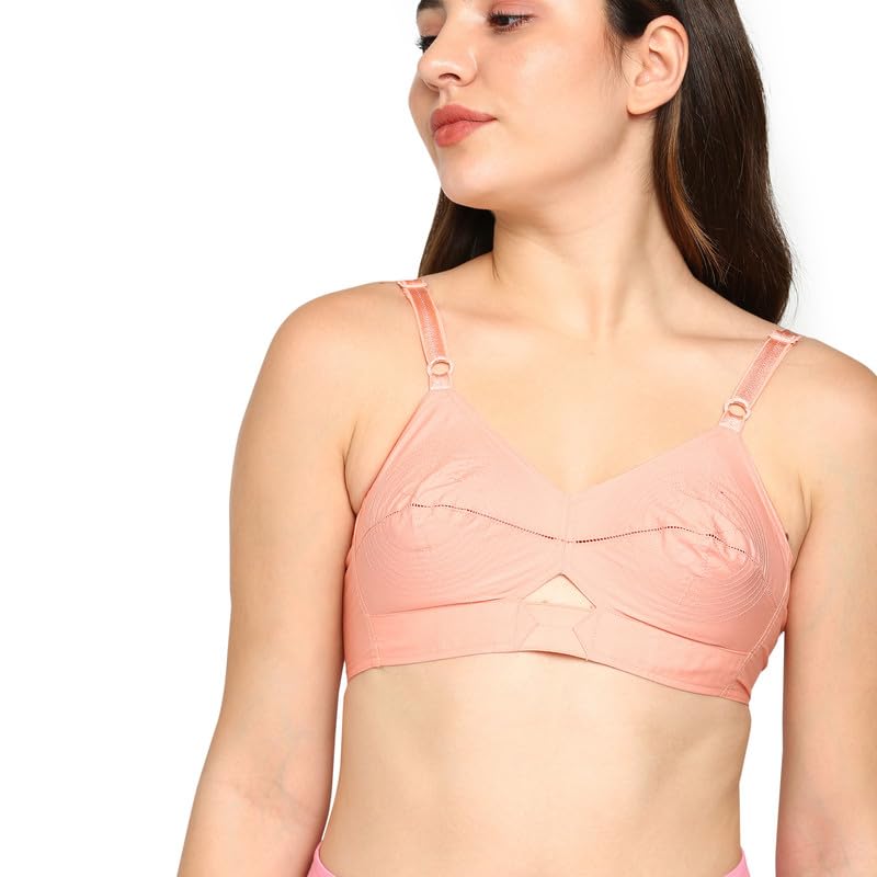 Image of BLOSSOM Priyasajini Women's Full Coverage 100% Woven Cotton Single Layer Round Stitch Non Padded Wirefree Conical Cup Everyday Bra