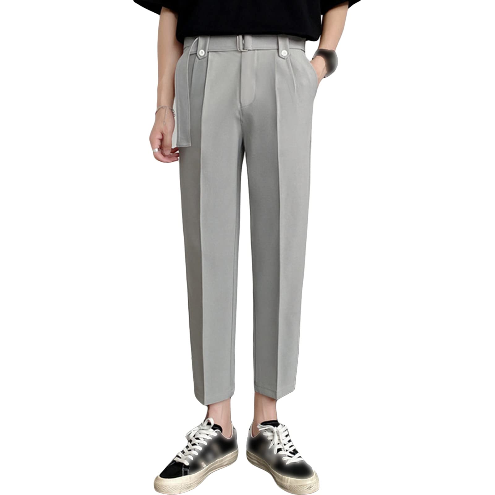 Maiyifu-GJ Men's Straight Leg Stretch Pant Summer Casual Slim Suit Pant Solid Color Lightweight Business Trousers Streetwear (Light Grey,27)