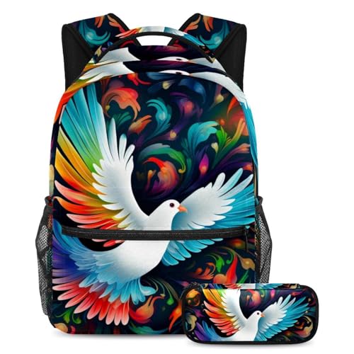 Sac à dos 14 pouces motif colombe blanche pour voyage et école collège