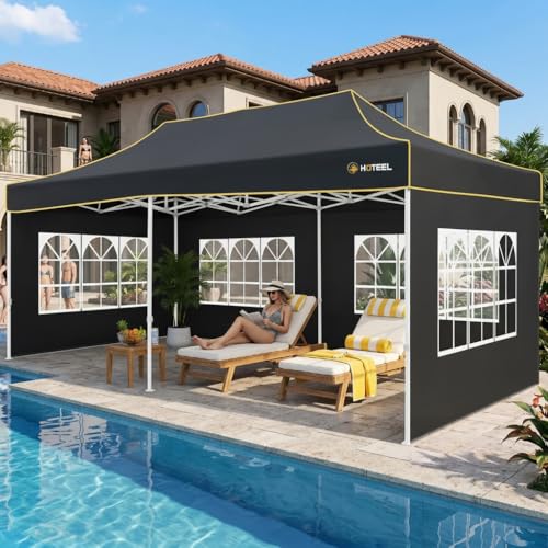 Image of Hoteel 10x20 Heavy Duty Pop Up Canopy Tent with 6 Sidewalls, Black