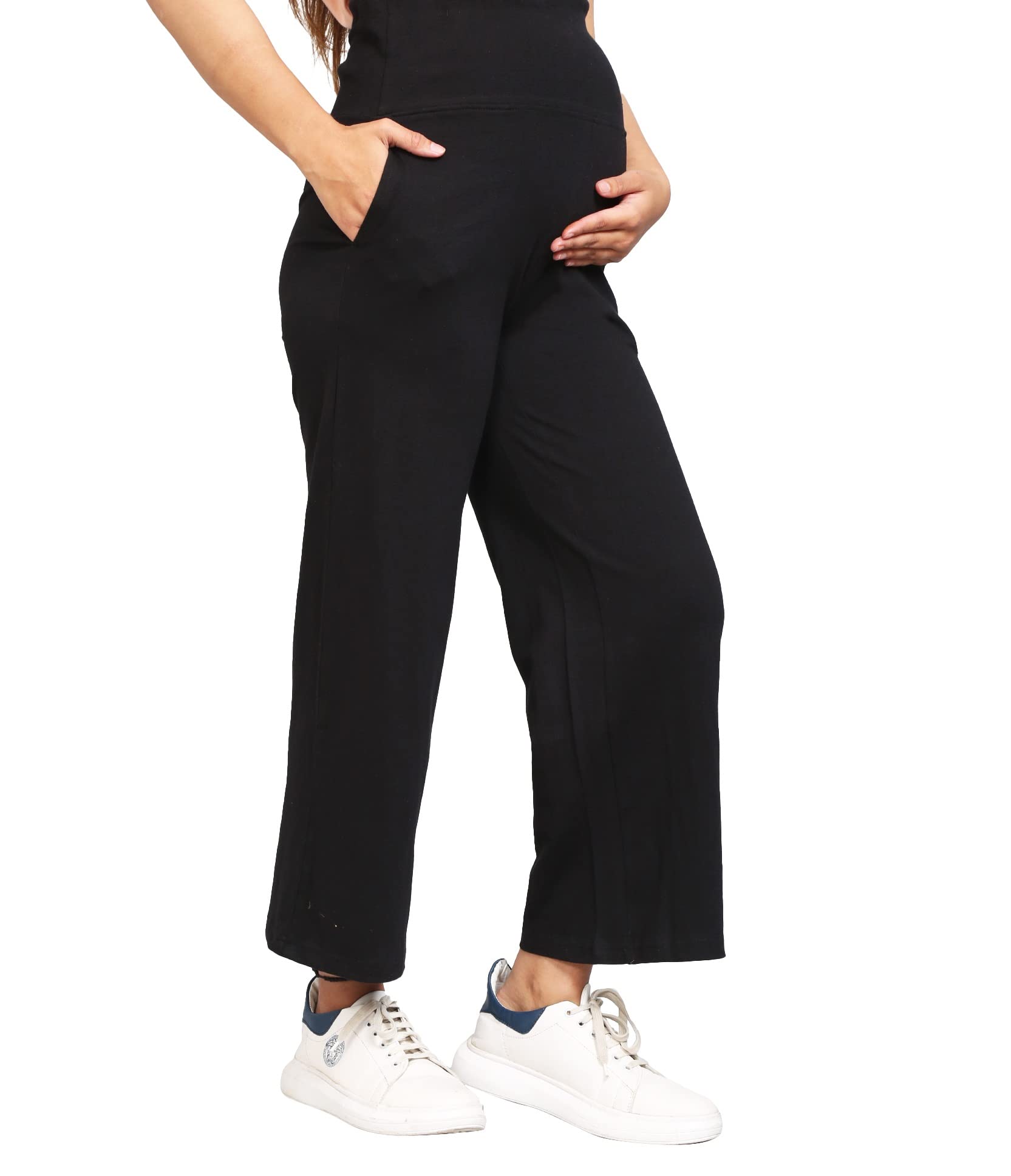 Maternity Beige Palazzo Pants for Women - Pregnancy Pants Over-Belly Design and Elastic Waistband - Ideal Gift for Women and All Mums-to-Be-image-24