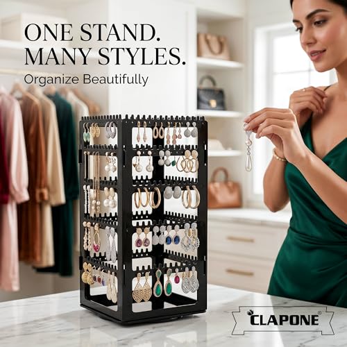 Image of CLAPONE 360 Rotating Earrings Stand Jewelry Display Organiser /Earrings organiser /Jewellery towers /jewellery stands /earring organizer box /chain organiser (Black Earring Stand, 1 Pcs)