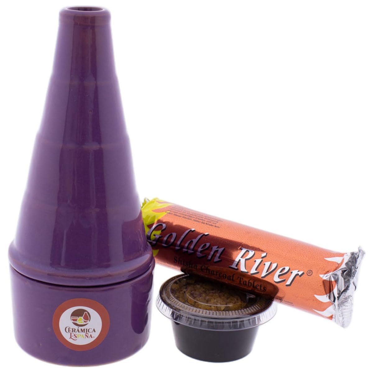CERÁMICA ESPAÑA® | Incensiere camino viola | Incensieri religiosi | Incensieri in argilla | Incenso Pasqua | Bruciatore profumo | 8 x 8 x 18 cm | Accessori inclusi