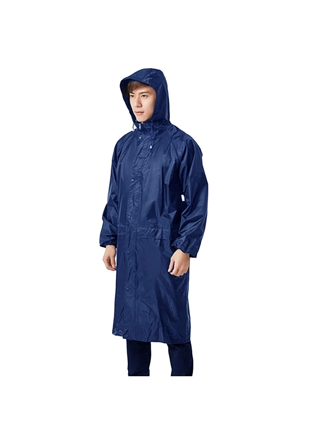 FITG18 Men's Polyester Double-Layer Long Raincoat Poncho with Pockets, Adjustable Cap and Cover
