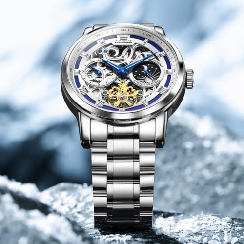 Image of OLEVS Automatic Men Watch Self Winding Mechanical Moon Phase Business Luxury Diamond Dress Stainless Steel Waterproof Luminous Mens Wrist Watch