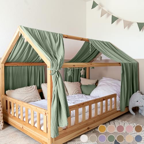 Lilimaus Gardinen aus 100 % Baumwollmuschel, Kinderbetthimmel, für Krippen, 90 x 200 cm und 120 x 200 cm, Kinderbettdekoration für Mädchen und Jungen