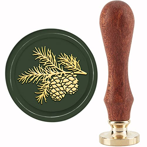 craspire Tampon de Cire à Cacheter en Forme de Pommes de Pin Branches de Pin Timbres de Cire à Cacheter 30 mm/1.18 Pouces Tête en Laiton Amovible Timbre...