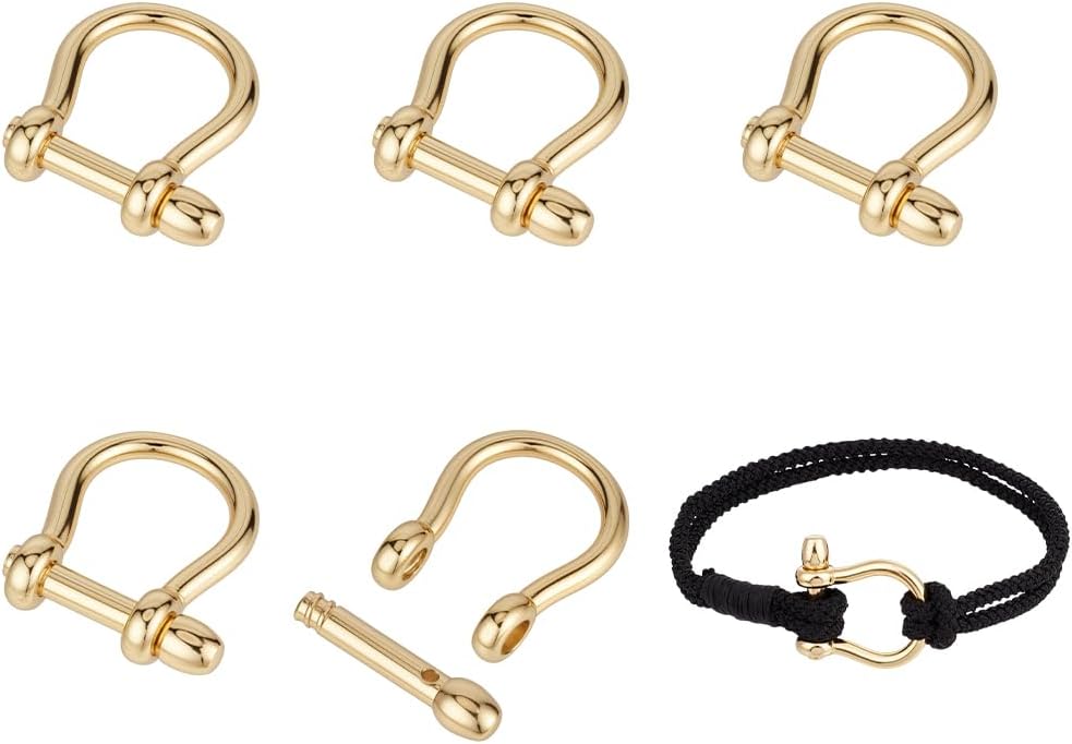 5Pcs Real 18K Gold Plated D-Ring Anchor Shackle Clasps Metal Screw Lock Bow Shackle Horseshoe Buckle for Jewelry Making DIY Bracelet Supplies 25mm Long