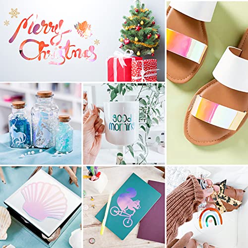 Htvront Holographic Vinyl - 12 Sheets 12"X12" Holographic Permanent Vinyl For Cricut - Easy To Weed & Transfer Iridescent Craft Adhesive Vinyl Sheets #TOP1