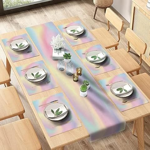 Pink Rainbow Watercolor Table Runner Set by Culudea Cover
