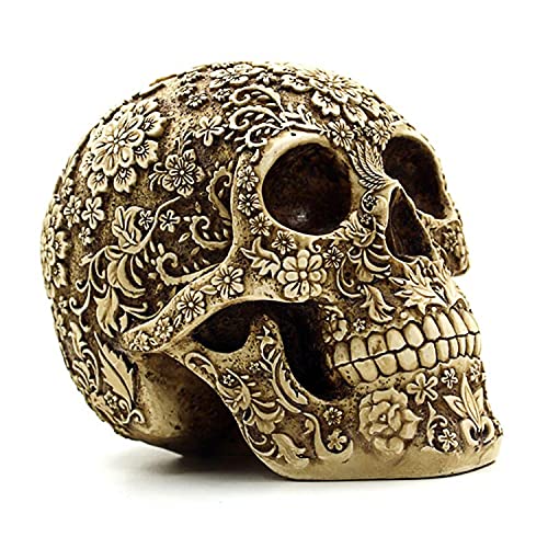 Escultura Creativa Calavera con Flores 8.1'' Decoración de Halloween miniatura 2