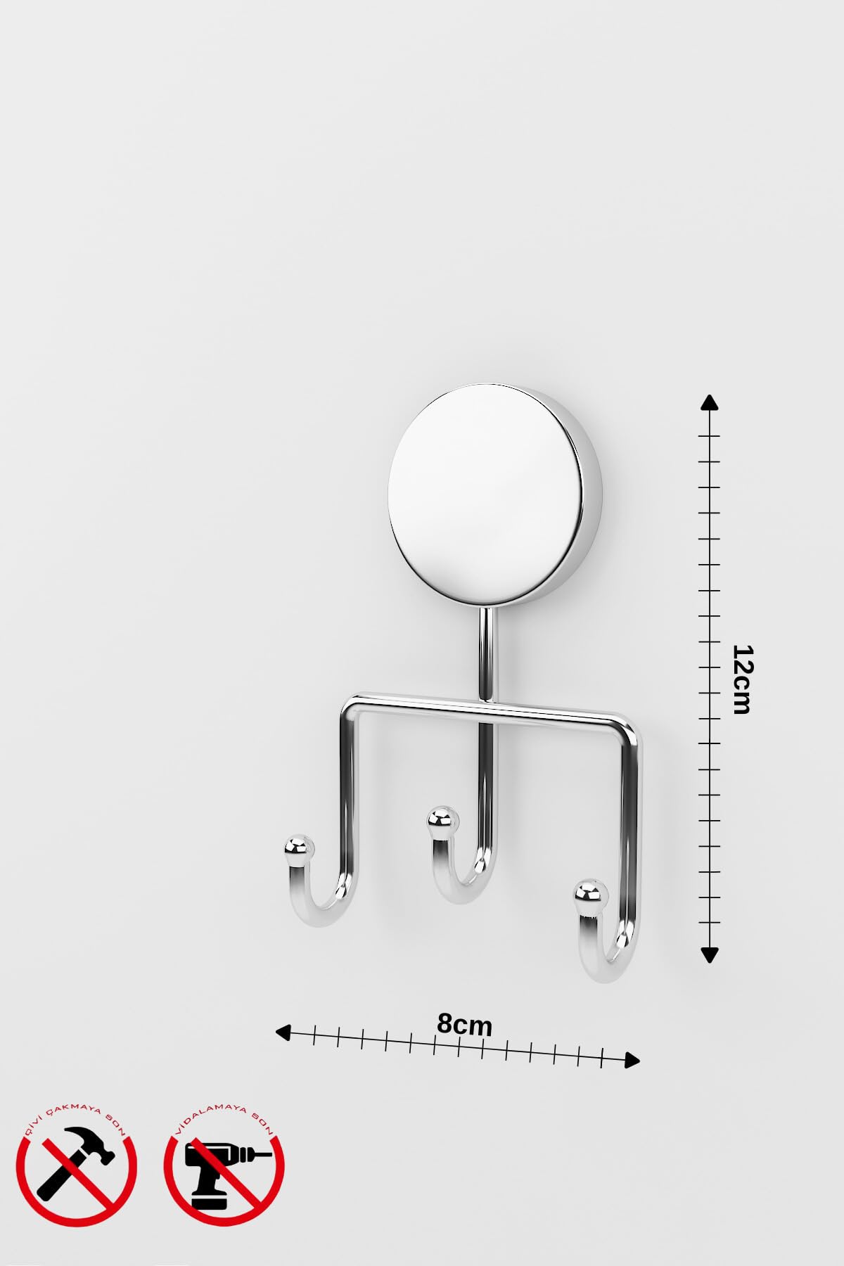 Alper Banyo İris Krom Kaplama Üçlü Askılık, Yapışkanlı ve Vidalı Montajlı Duvar Askısı, 35 mm Oval Bantlı Banyo Mutfak Antre Askısı