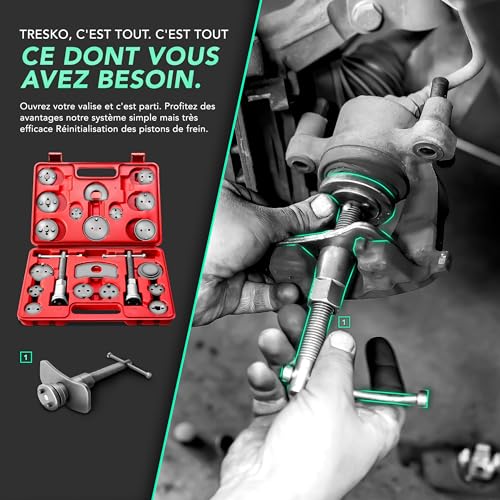 TRESKO® Coffret Repousse Piston d'étriers de Freins Set de 23 pcs INCL. Gants, pour Remplacement de Disque Outil et adaptateurs, de mâchoire ou de Plaquettes de Frein, Kit Universel – vue 6
