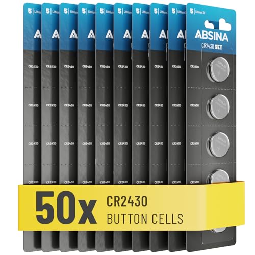 ABSINA 50x CR 2430 Lithium 3V battery for car key, scales and more - CR2430 battery leak-proof & long-lasting - CR 2430 battery, CR2430 3V lithium battery, batteries cr2430, battery 2430 coin battery