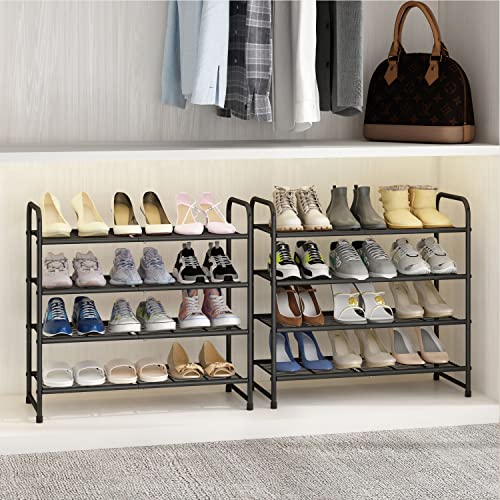 Simple Trending 4-Tier Stackable Shoe Rack, Expandable & Adjustable Shoe Organizer Storage Shelf, Wire Grid, Black #TOP4