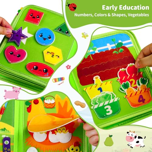 DINSUMRUG Farm Busy Book for Toddlers 1-3, Busy Board Montessori Toys for 1 Year Old Boys Girls Gifts, Educational Quiet Activity Book with Life Skills, Sensory Toys for Toddlers Baby - Image 7