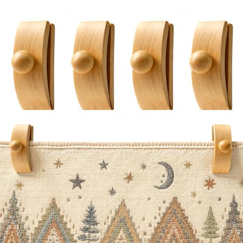 WDMJxar 4 Packs Tapestry Hangers for Wall for Display, Large Wooden Clips Quilt Hanger for Hanging Quilts, Rugs, Carpets, and Fiber Art (Round)