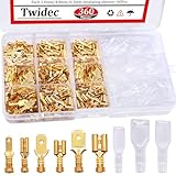 Twidec/360Pcs 2.8/4.8/6.3mm Quick Splice Male and Female Wire Spade Connector Crimp Terminal Block Assortment Kit Golden with Insulating Sleeve for Electrical Wiring Car Audio Speaker N-002