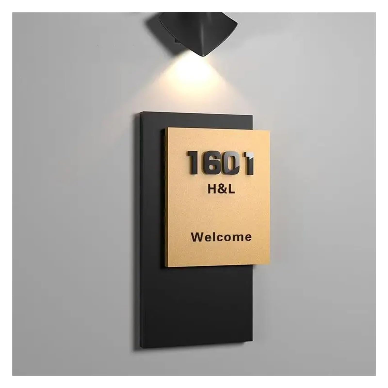 1 Stück Minimalistisches Leuchtendes Hausnummernschild for Unternehmen, Hotel, Geschäft, Zuhause(Black gold F,15x25cm)