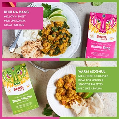 Naga Bang Curry Sauce Kit, Similar to Madras - Fiery and Bold, Easy to Use, Curry Spice Kit, Ready in 10 Min, 100% Natural and Gluten Free (12 Servings) - BANG! Curry (Mild Selection - 6 Pack)