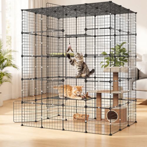 VEVOR Cat Cage 5-Tier 55"x40.98"x68.98" DIY Cat Playpen Indoor Enclosure, Detachable Metal Wire Kennel Crate with 5 Doors, Large Exercise Place Ideal for 2-3 Cats, Kittens and Small Animals, Black by VEVOR - Used condition - Image 2
