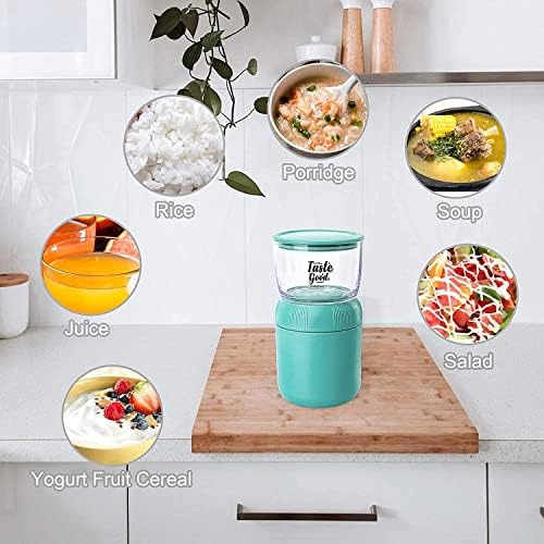 ADLOASHLOU Insulated Food Jar with Topping Cereal or Overnight Oats Container, Portable Leak-Proof Yogurt Parfait Cups with Lids and Spoon, Breakfast Lunch Bento Box for School Office Travel (Green)