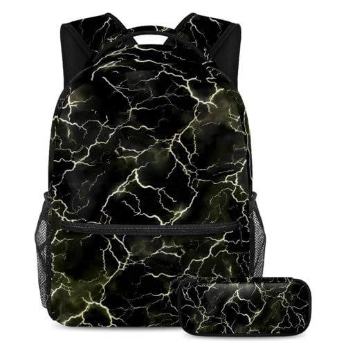 Sac à dos d'école Lightning noir grande capacité avec trousse pour garçon et fille