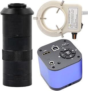 48MP HDMI USB 1080P Video Microscope Camera & 100X C-Mount Lens Whit 56-LED Adjustable Ring Light for Phone Tablet PC PCB