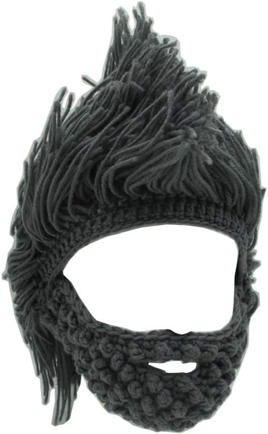 Viking Beard Beanie Horn Hat Winter Warm Mask Knitted Wool Funny Skull Cap