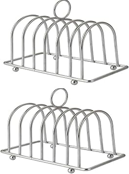 gofidin 2PCS Toast Bread Holder 6 Slice Chrome Silver Toast Rack Slices Serving Stand Holder for Buffet Breakfast Lunch Dinner and Toast