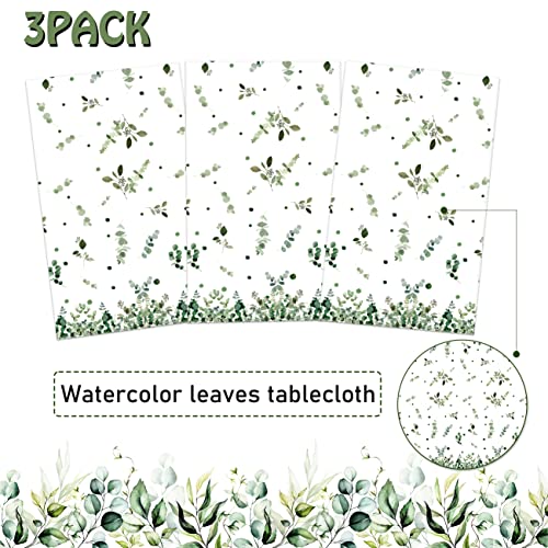 Ssailue Decor 3Pcs Eucalyptus Leaf Tablecloth,Sage Green Plastic Table Cover For Gender Neutral Baby Shower,Birthday,Wedding,Hawaiian Party Table Decorations #TOP2