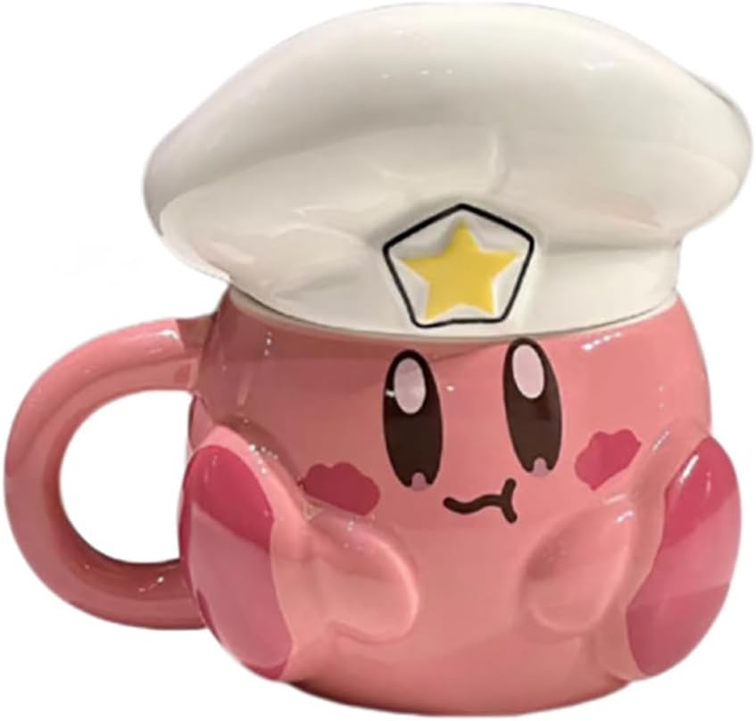 Creative Ceramic Mug Gifts for Children and Couples Ceramic Charming Cartoon Character Design 500 ml Large Coffee Mug with Handle Dishwasher Safe (Kirby)