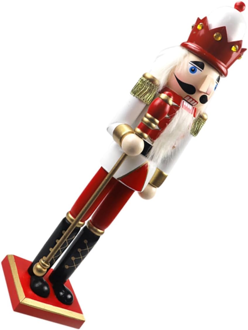 Wooden Nutcracker Puppet 39.5cm Christmas Nutcracker Figurine King Soldier Red White Gold Festival Decoration for Indoor Holiday Display