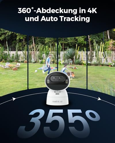 Reolink 4K Solar Überwachungskamera Aussen Akku mit 360° PTZ, Auto-Tracking, Dual Lens, 8MP WLAN Kamera Outdoor, 30m Farbnachtsicht, KI-Erkennung, 2.4/5GHz WLAN, Argus Track+6W Solarpanel 4