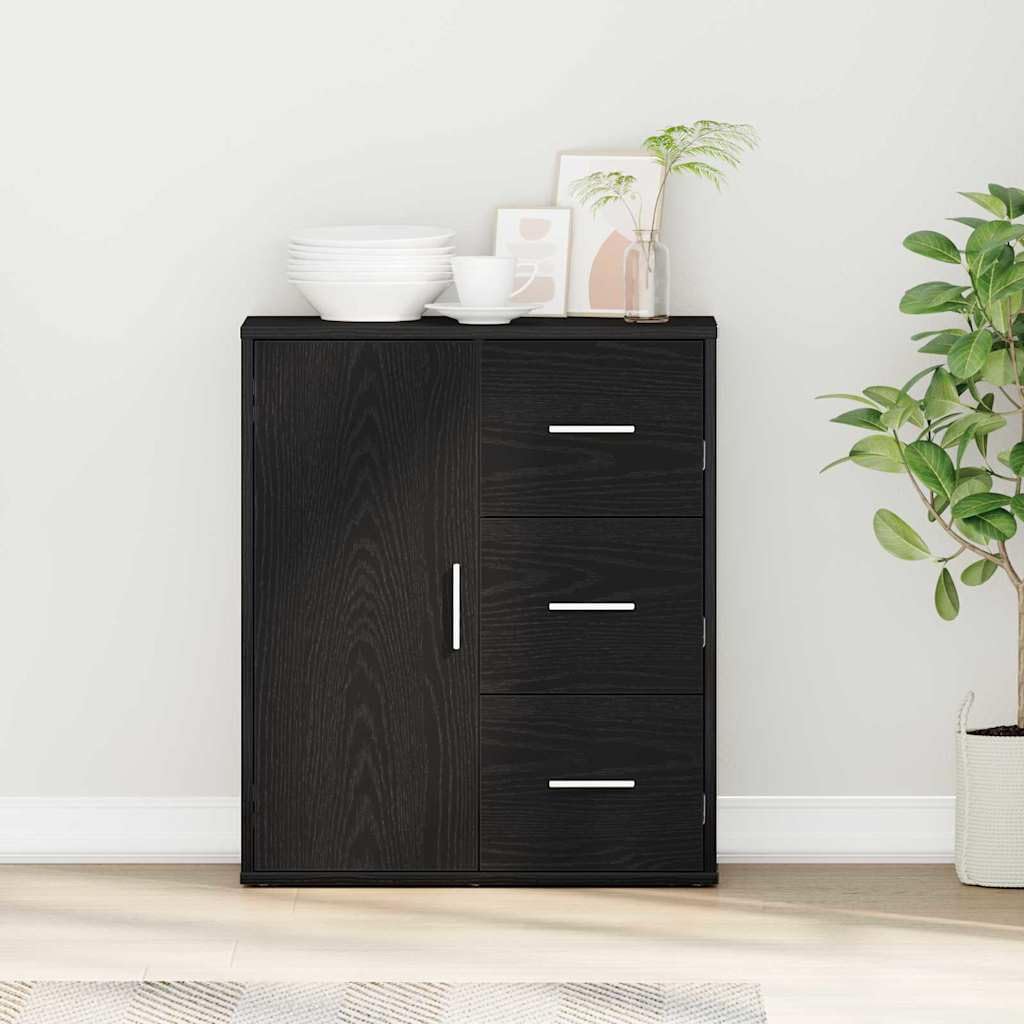 Credenza nera effetto rovere, 60 x 31 x 70 cm, comò con anta