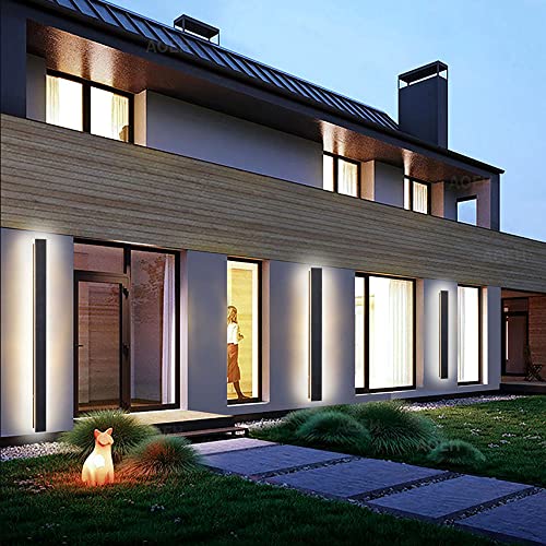 Outdoor Wall Lights LED Black Long Wall Sconce Ip65 Waterproof Outside Lights Rectangular Wall Lighting 3000k 12W Aluminum Exterior/Indoor Wall Light For Garden Villa Porch Terraces Garage,30cm*1 - Image 3