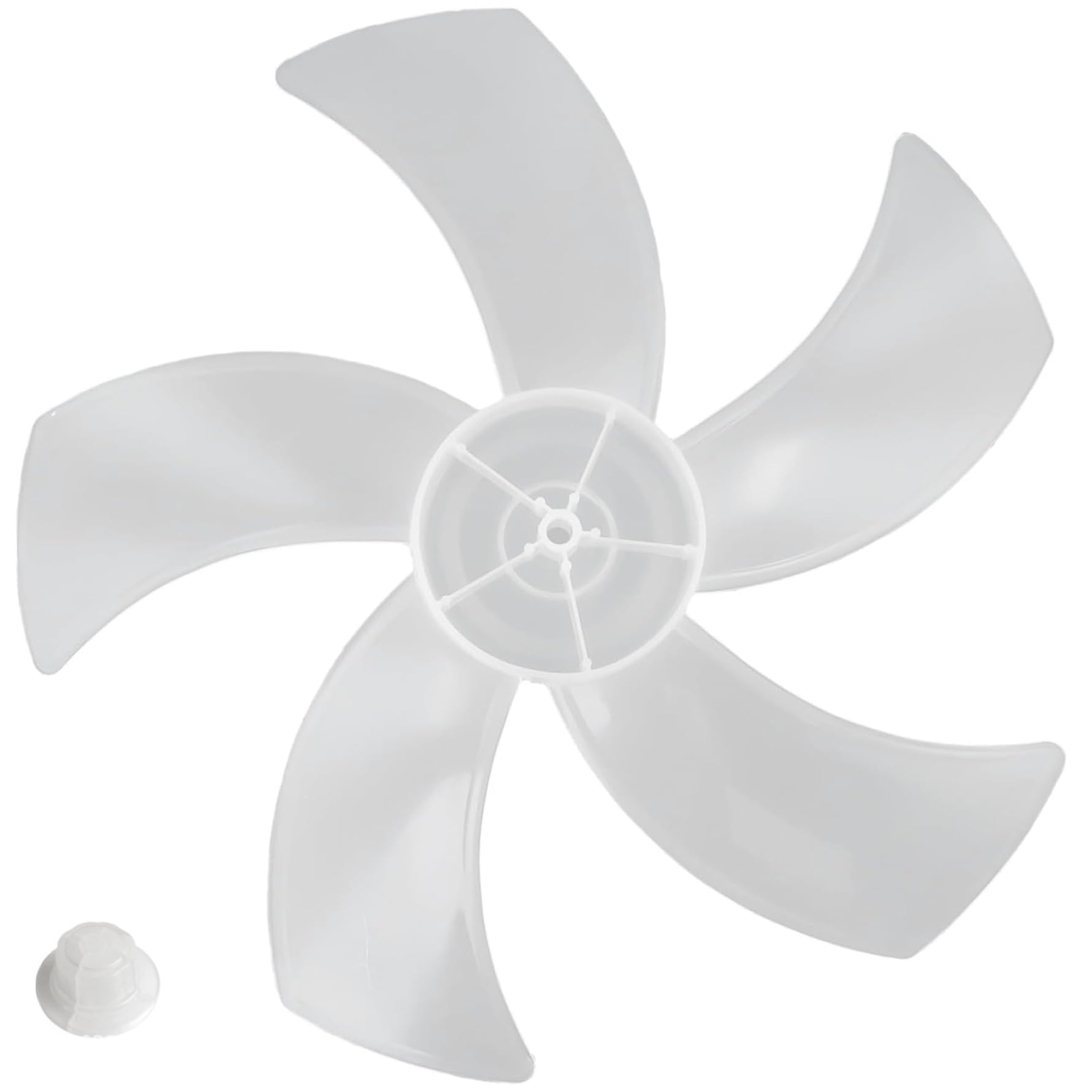 Takingup 16 Inch Fan Blade Replacement, Five Plastic Leaves Low Noise, with Nut Cover for Standing Pedestal Fan, White