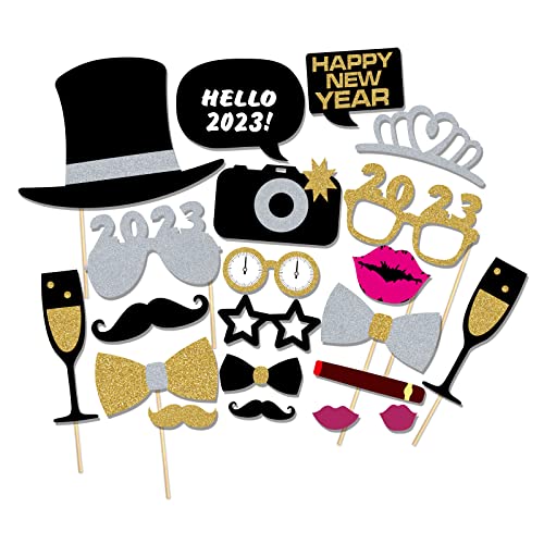 7-gost 21PCS 2022 New Year's Eve Party Card Masks Photo Booth Props Supplies Decorations