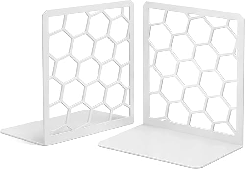 Miniatura 7 de GEOMOD Sujetalibros geométricos de metal salvia con forma de panal de abeja, extremos altos y resistentes para estantes, moderno y resistente